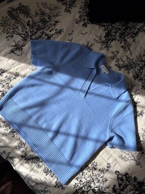 Marled Light‎ Blue Short-Sleeve Scoop Collared Sweater size large